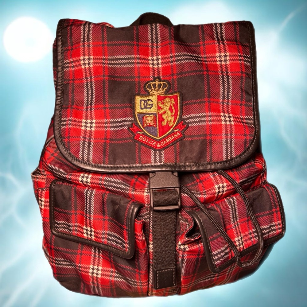 Dolce & Gabbana Red Plaid Crest Backpack - Brand New with Tags